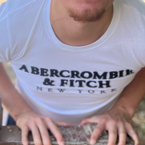 ABERCROMBIE MEN SOFT A&F COLLECTION T SHIRT WHITE NAVY BLUE APPLIQUÉ EMBLEM LOGO - Picture 10 of 16